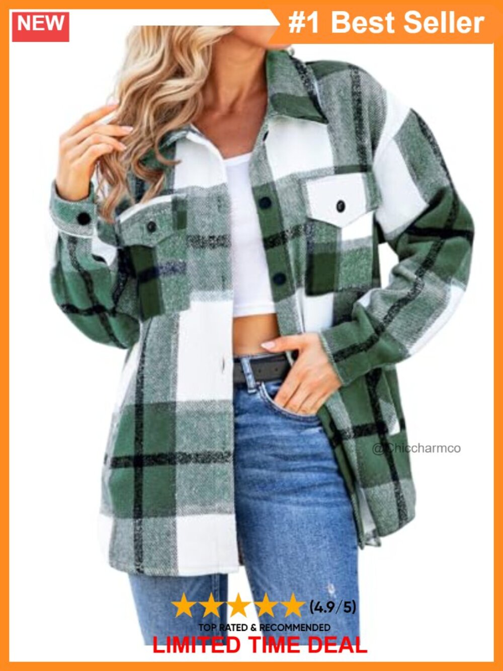 Women's Oversized Plaid Shacket Flannel Button-Down Jacket Casual Layer